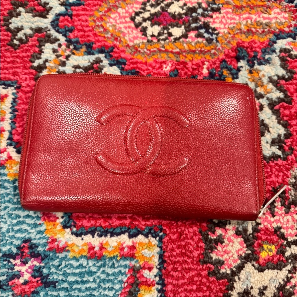 Chanel Red Leather Women's Large Wallet